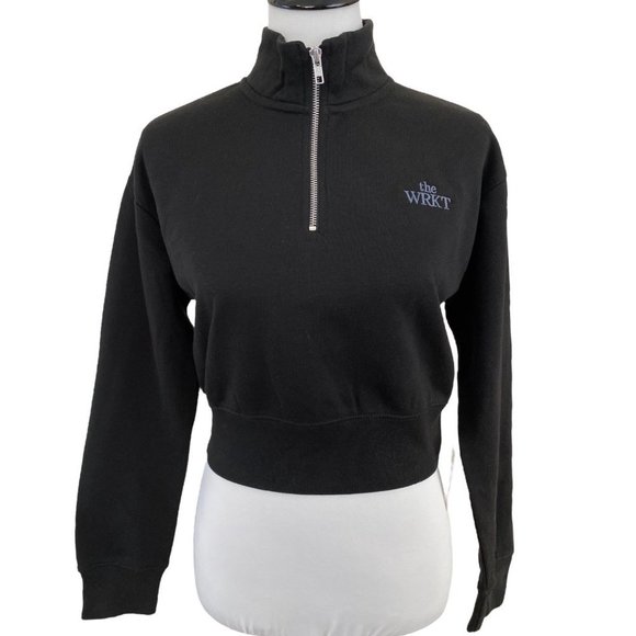 District VIT Fleece The WKRT Embroidered 1/2 Zip Cropped Sweatshirt Black Small - Picture 1 of 7